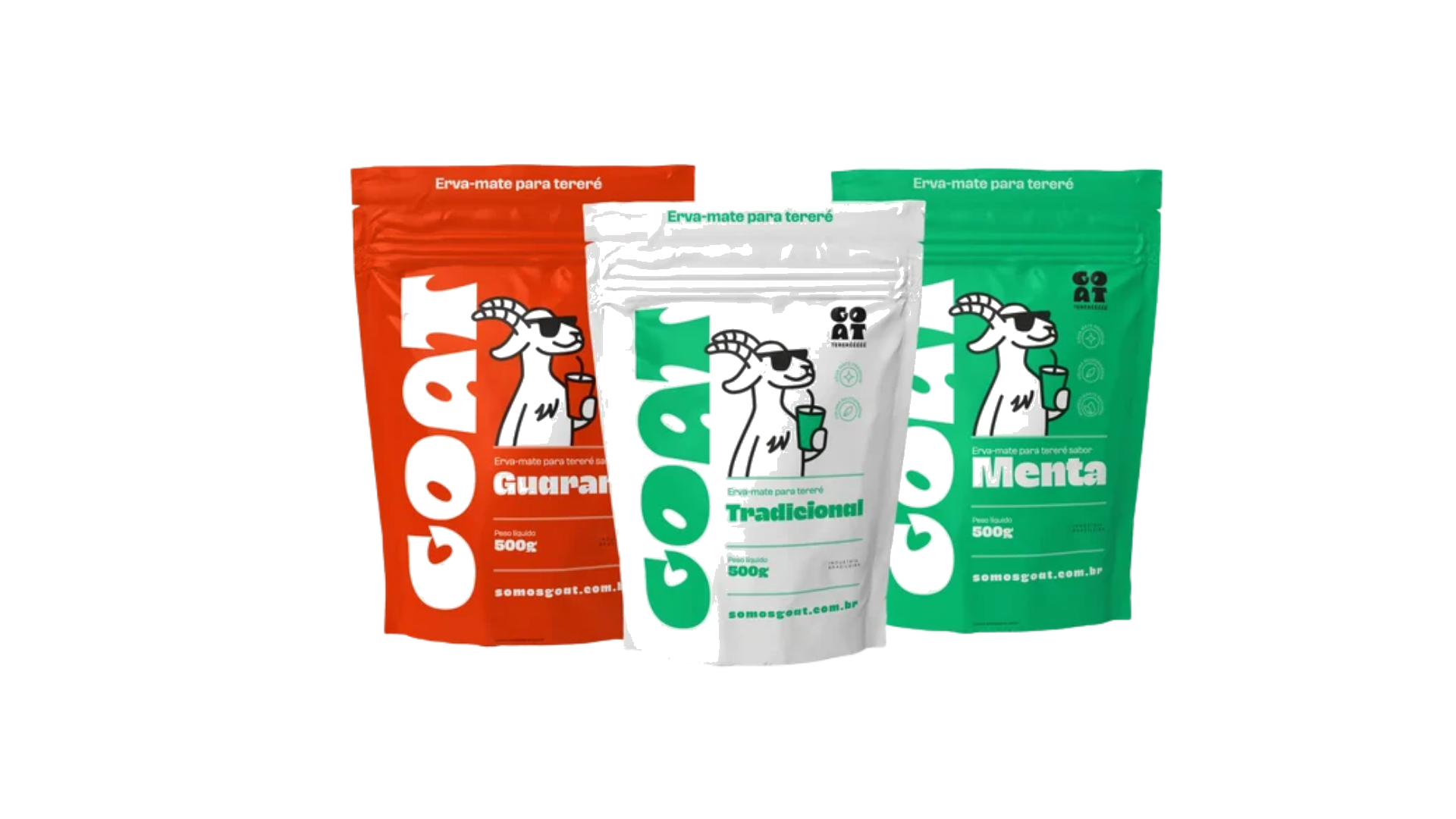 Trio de embalagens GOAT: Menta, Tradicional e Guaraná